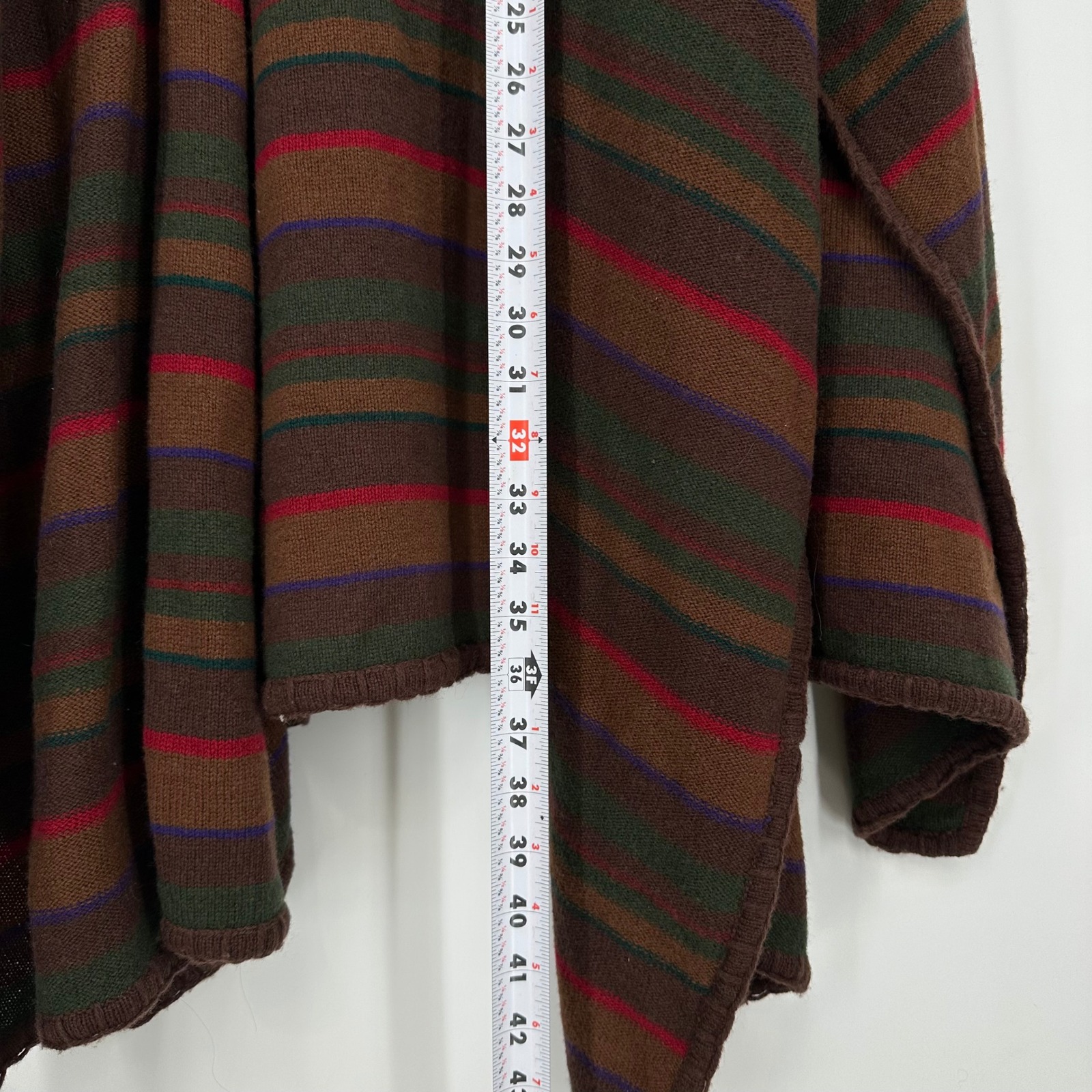 Debenhams Pure New Lambs Wool Striped Open Front Cardigan Poncho Brown Red Green — image 7 of 7